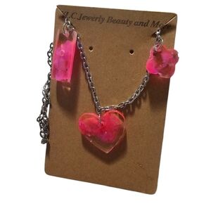 Pink Heart and Chain Necklace